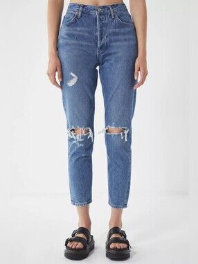 NEW Agolde Jamie High Rise Classic  Straight Leg Distressed Jeans Size 28